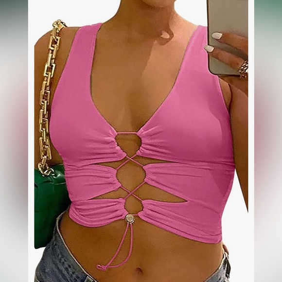 NWT neon pink stretchy keyhole cropped top - Picture 3 of 4